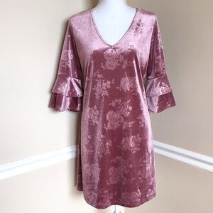 Vanity Room Mauve Floral Velvet Bell Sleeve Dress